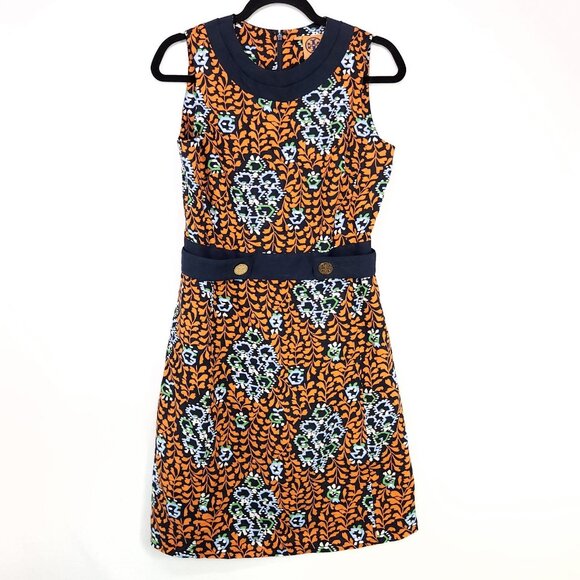 Tory Burch Melanie Linen Floral Print Shift Dress Size 6 Sleeveless Career Fall - Picture 2 of 14